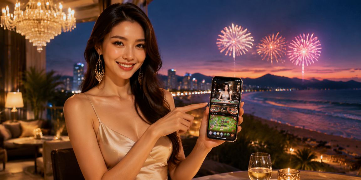 Người dùng truy cập casino trực tuyến trên điện thoại tại bãi biển Đà Nẵng